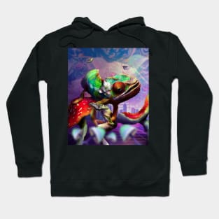 Trippy Psychedelic Chameleon Lizard On Mushroom Hoodie